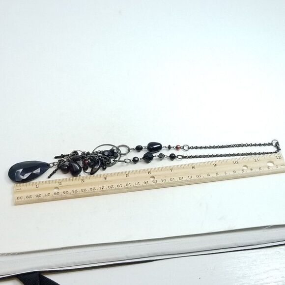 Vintage Black Beaded Chain Necklace, Drop Shape Pendant, Statment Moody Estate - Picture 4 of 5